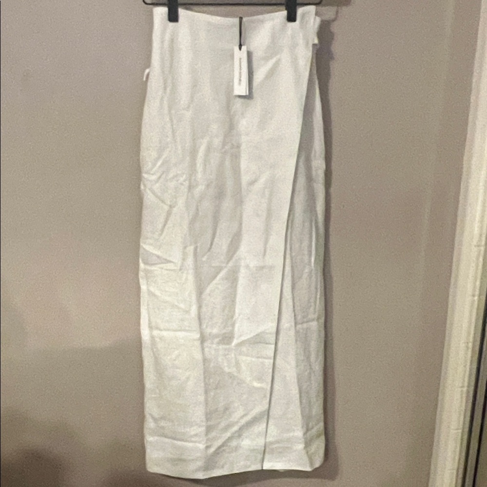 Linen Women's Magnolia Flower Ivory Midi Wrap Skirt